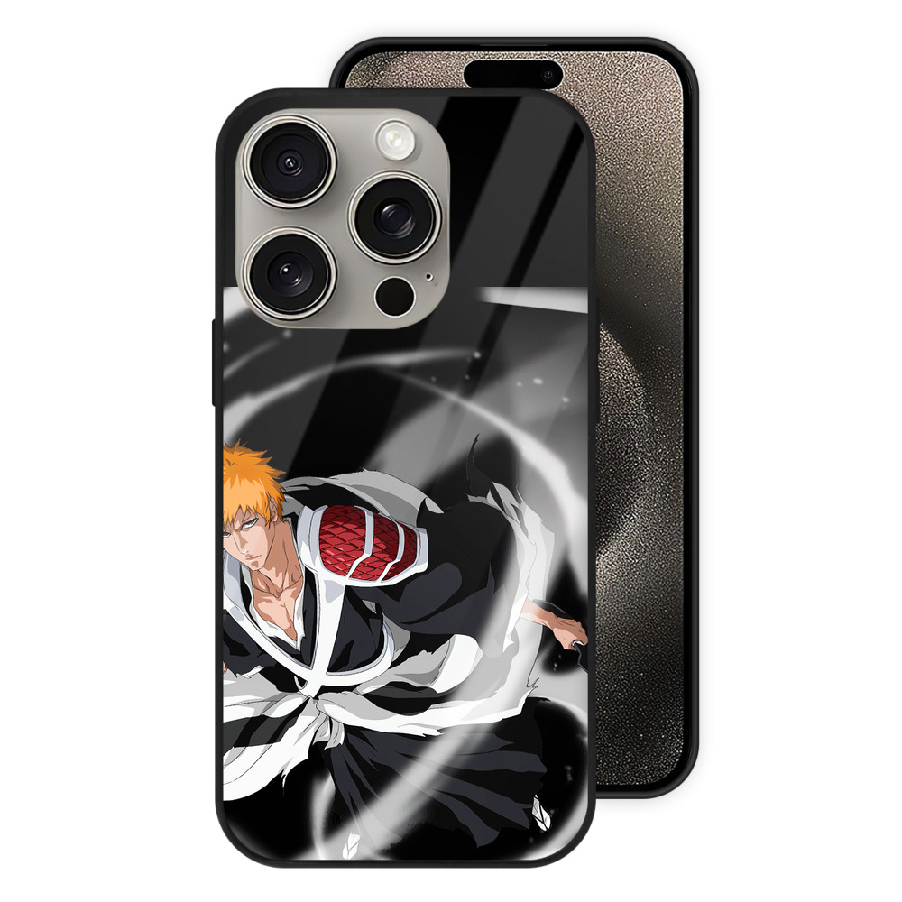 （画像用） ブリーチ 黒崎一護（くろさき いちご）BLEACH Kurosaki Ichigo 【iPhone15Pro対応】スマホケース 耐衝撃＆黄変防止 背面ガラス