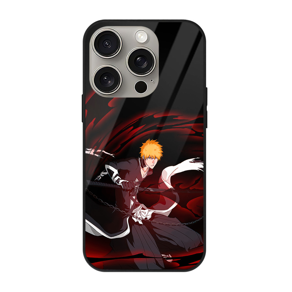 （画像用） ブリーチ 黒崎一護（くろさき いちご）BLEACH Kurosaki Ichigo 【iPhone15Pro対応】スマホケース 耐衝撃＆黄変防止 背面ガラス