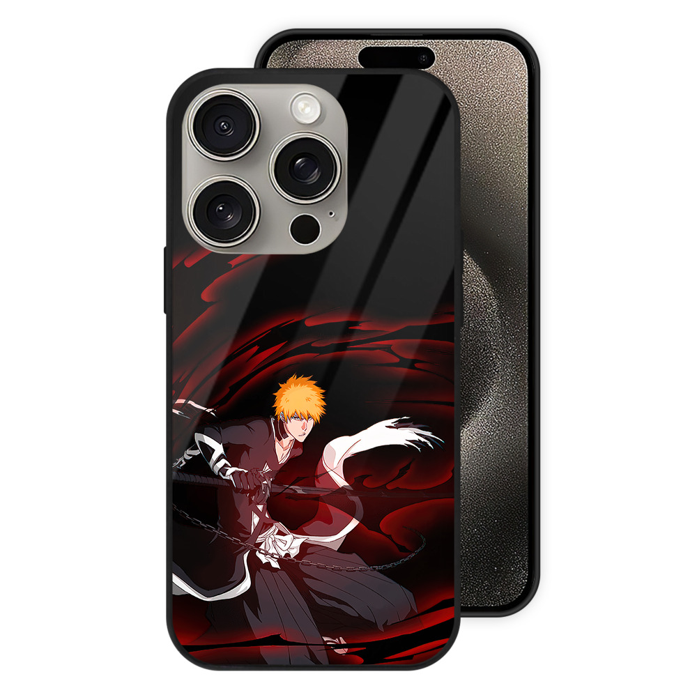 （画像用） ブリーチ 黒崎一護（くろさき いちご）BLEACH Kurosaki Ichigo 【iPhone15Pro対応】スマホケース 耐衝撃＆黄変防止 背面ガラス