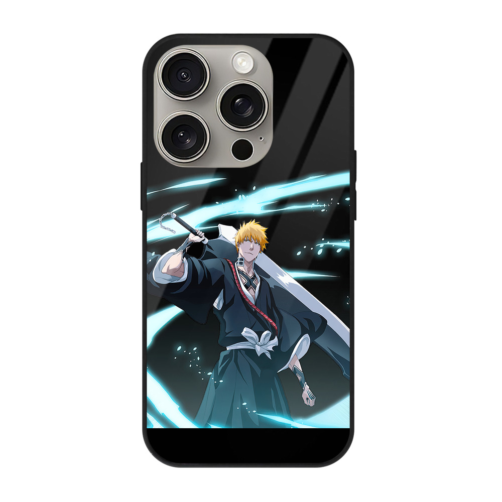 ブリーチ 黒崎一護（くろさき いちご）BLEACH Kurosaki Ichigo 【iPhone15Pro対応】スマホケース 耐衝撃＆黄変防止 背面ガラス