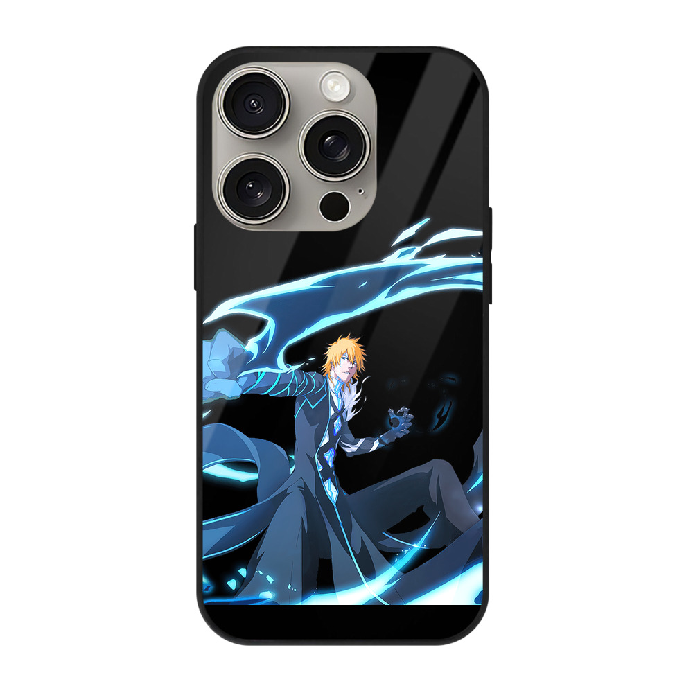 ブリーチ 黒崎一護（くろさき いちご）BLEACH Kurosaki Ichigo 【iPhone15Pro対応】スマホケース 耐衝撃＆黄変防止 背面ガラス