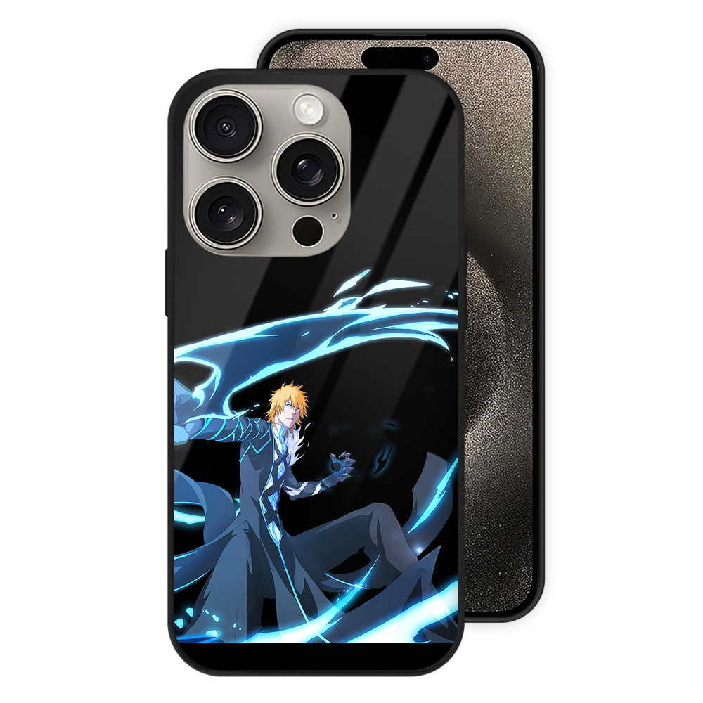 ブリーチ 黒崎一護（くろさき いちご）BLEACH Kurosaki Ichigo 【iPhone15Pro対応】スマホケース 耐衝撃＆黄変防止 背面ガラス