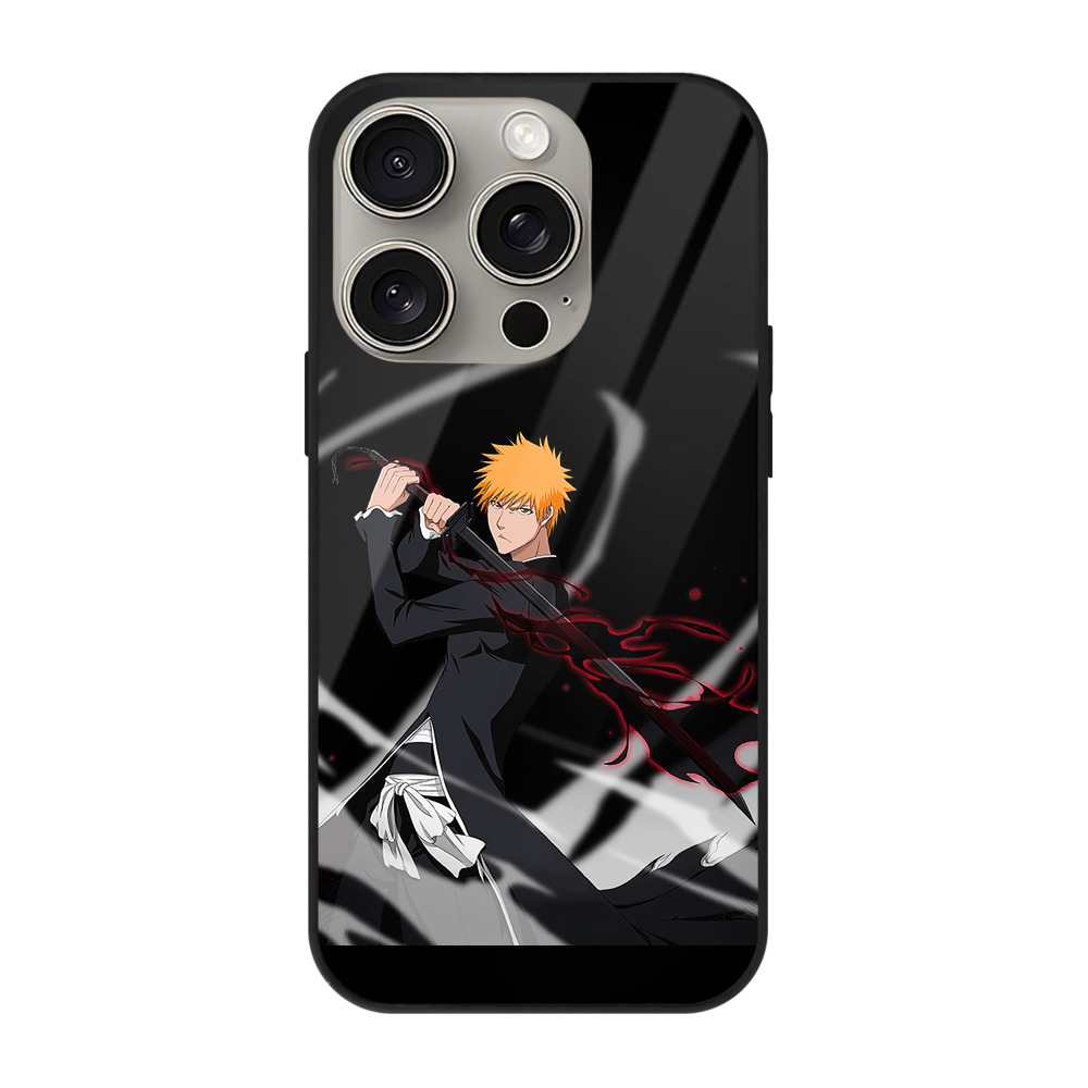 ブリーチ 黒崎一護（くろさき いちご）BLEACH Kurosaki Ichigo 【iPhone15Pro対応】スマホケース 耐衝撃＆黄変防止 背面ガラス
