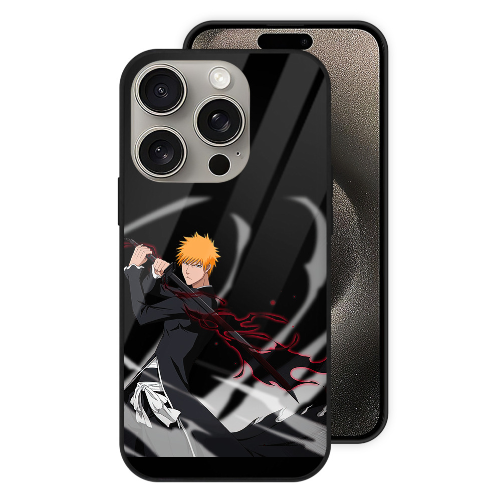ブリーチ 黒崎一護（くろさき いちご）BLEACH Kurosaki Ichigo 【iPhone15Pro対応】スマホケース 耐衝撃＆黄変防止 背面ガラス