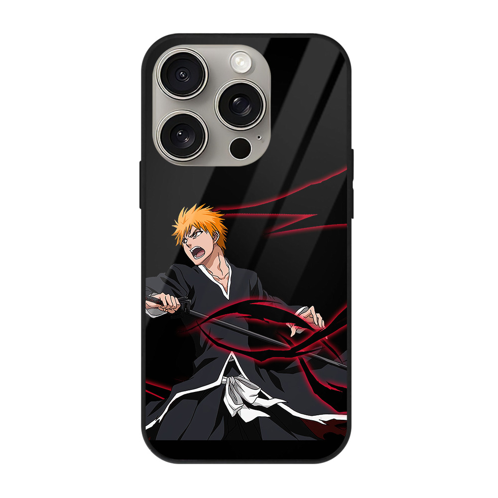 ブリーチ 黒崎一護（くろさき いちご）BLEACH Kurosaki Ichigo 【iPhone15Pro対応】スマホケース 耐衝撃＆黄変防止 背面ガラス
