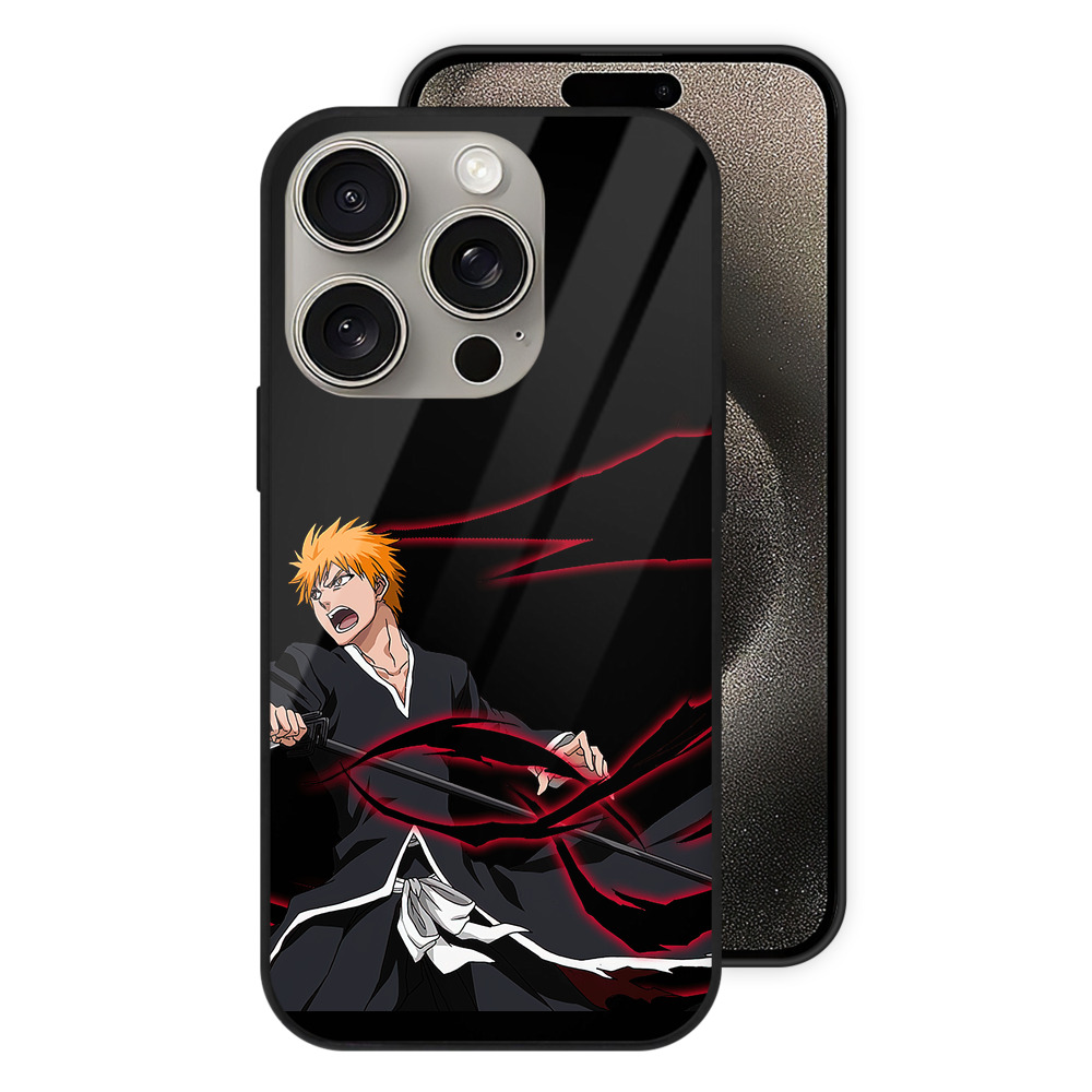 ブリーチ 黒崎一護（くろさき いちご）BLEACH Kurosaki Ichigo 【iPhone15Pro対応】スマホケース 耐衝撃＆黄変防止 背面ガラス