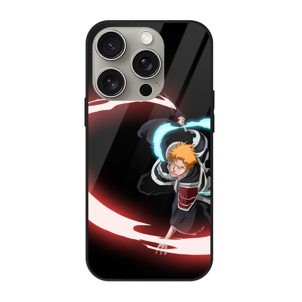 ブリーチ 黒崎一護（くろさき いちご）BLEACH Kurosaki Ichigo 【iPhone15Pro対応】スマホケース 耐衝撃＆黄変防止 背面ガラス