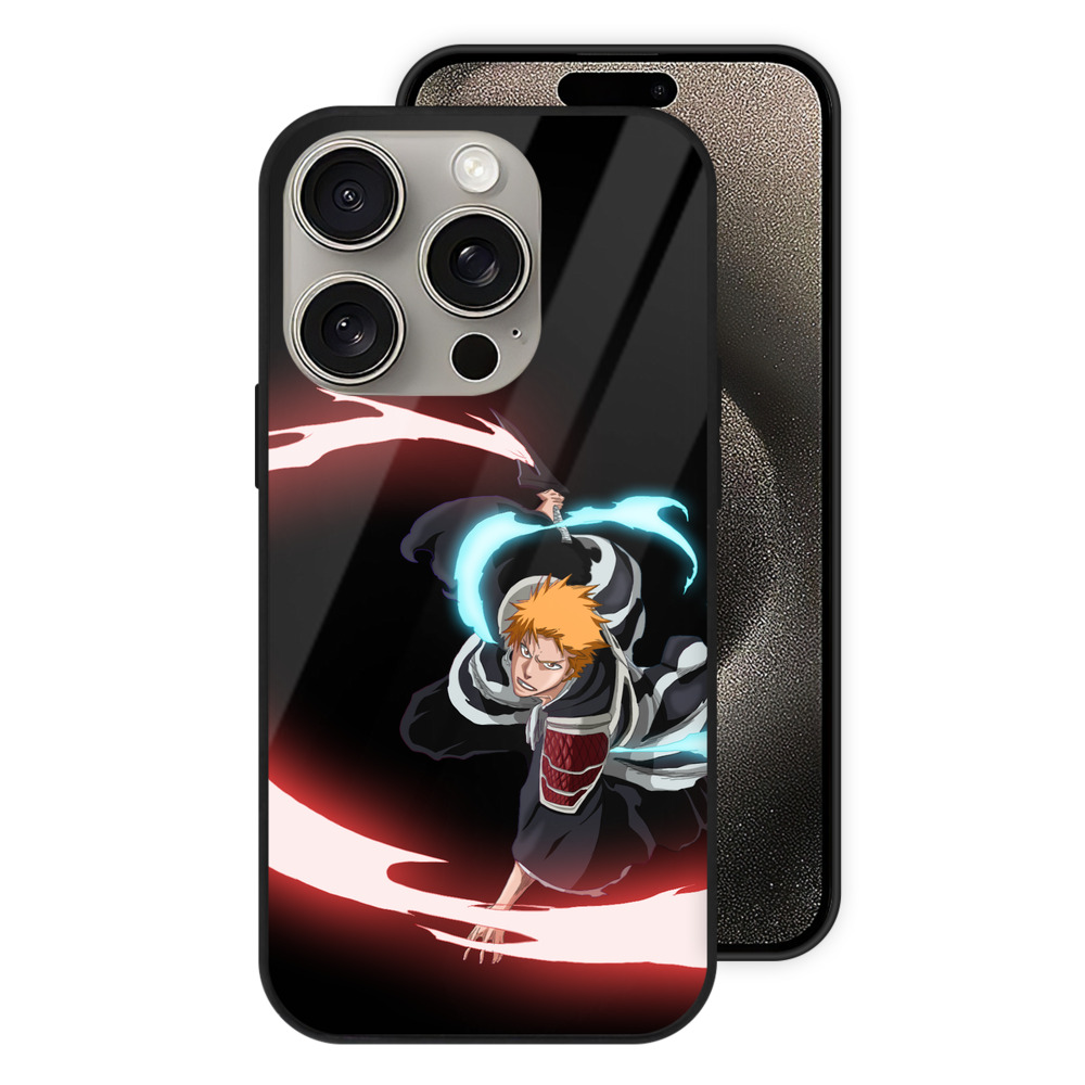 ブリーチ 黒崎一護（くろさき いちご）BLEACH Kurosaki Ichigo 【iPhone15Pro対応】スマホケース 耐衝撃＆黄変防止 背面ガラス