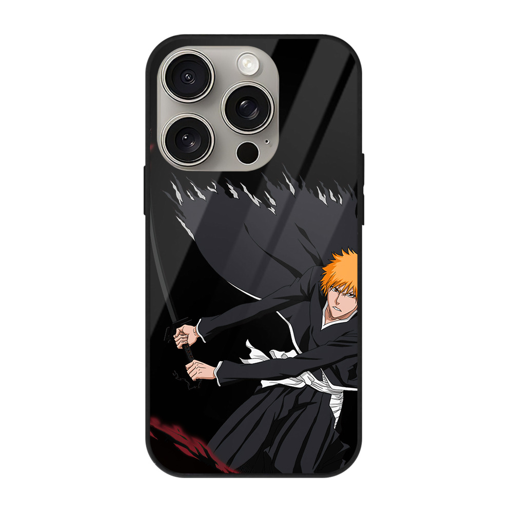 ブリーチ 黒崎一護（くろさき いちご）BLEACH Kurosaki Ichigo 【iPhone15Pro対応】スマホケース 耐衝撃＆黄変防止 背面ガラス