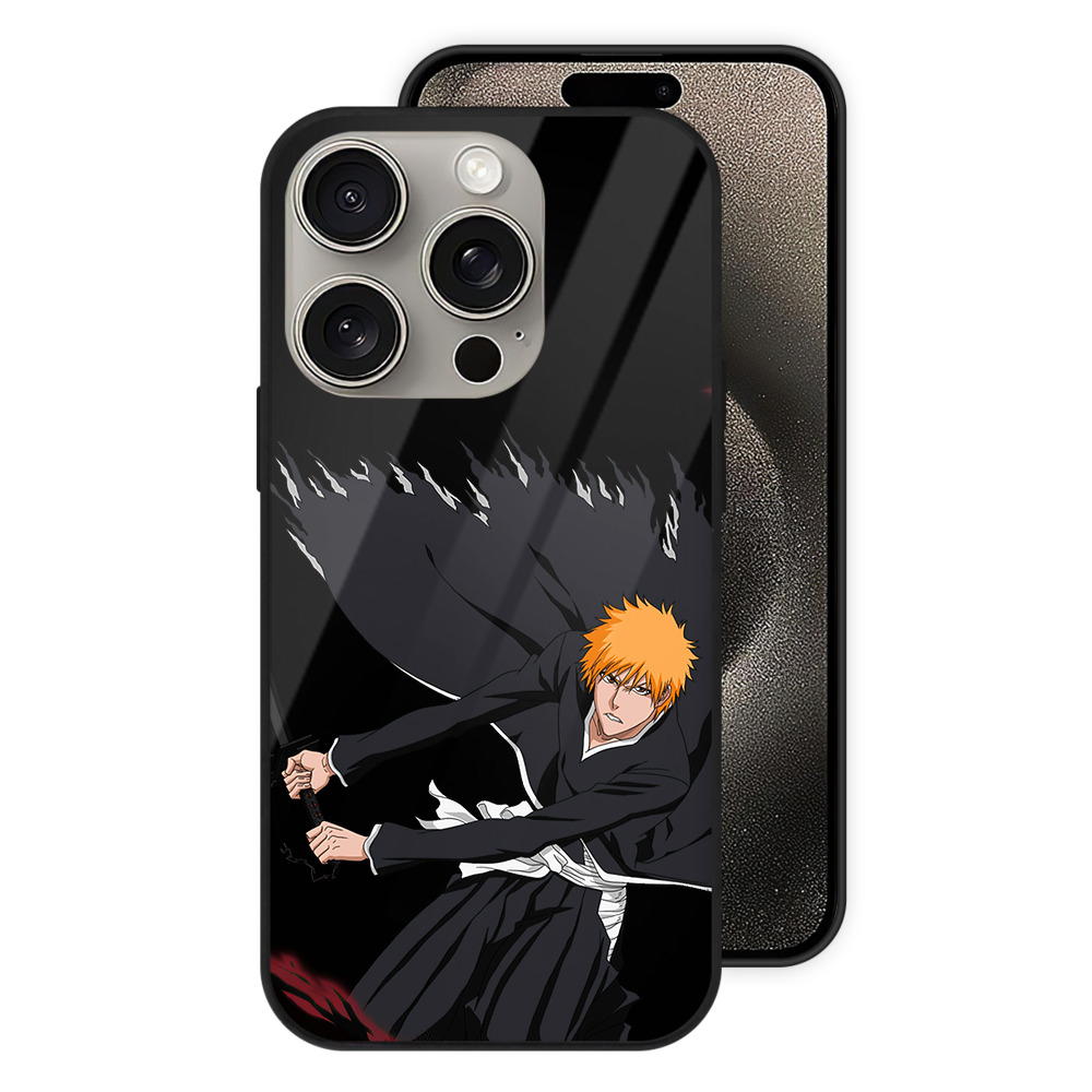 ブリーチ 黒崎一護（くろさき いちご）BLEACH Kurosaki Ichigo 【iPhone15Pro対応】スマホケース 耐衝撃＆黄変防止 背面ガラス