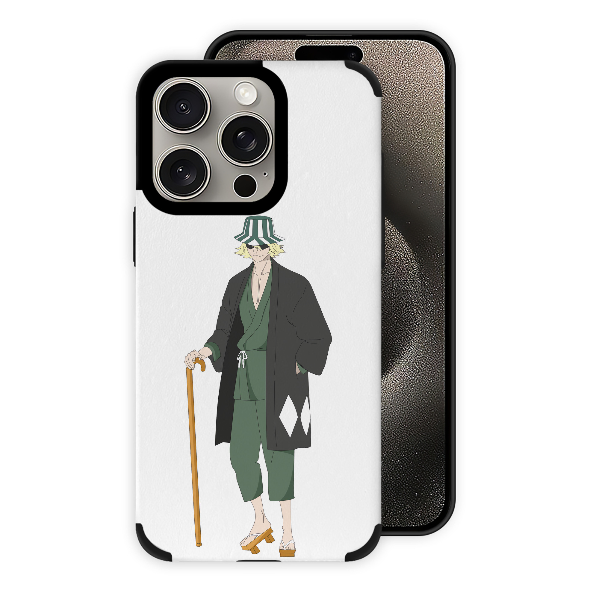 （画像用） "ブリーチ 浦原 喜助（うらはら きすけ） BLEACH Urahara Kisuke " 【iPhone15ProMax対応】 PUレザー スマホケース 耐衝撃＆黄変防止