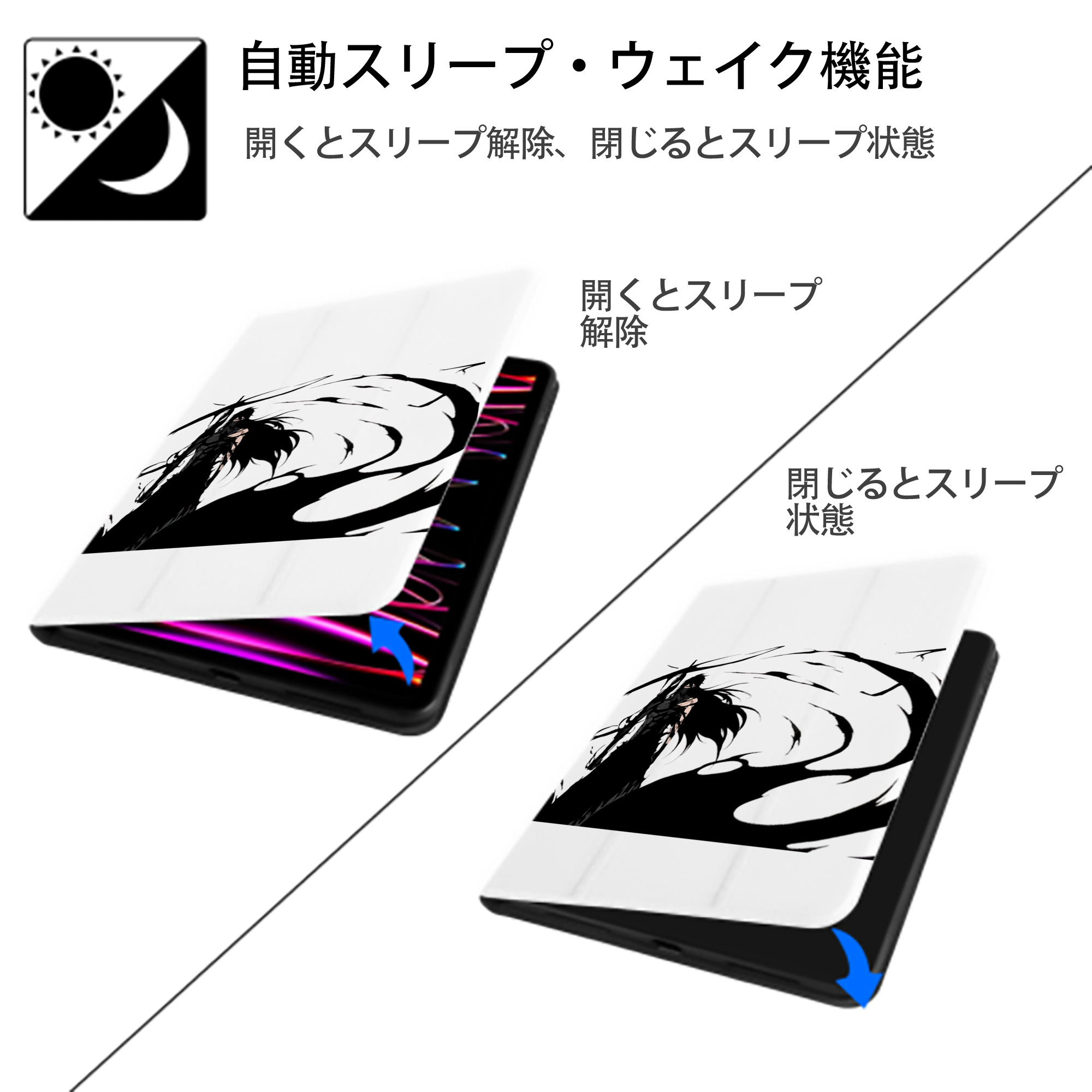 ブリーチ 黒崎一護（くろさき いちご）BLEACH Kurosaki Ichigo IPad ケース ペン収納付き 三つ折りスタンド PUレザー×シリコン 対応機種9.5/10.5/10.9インチ
