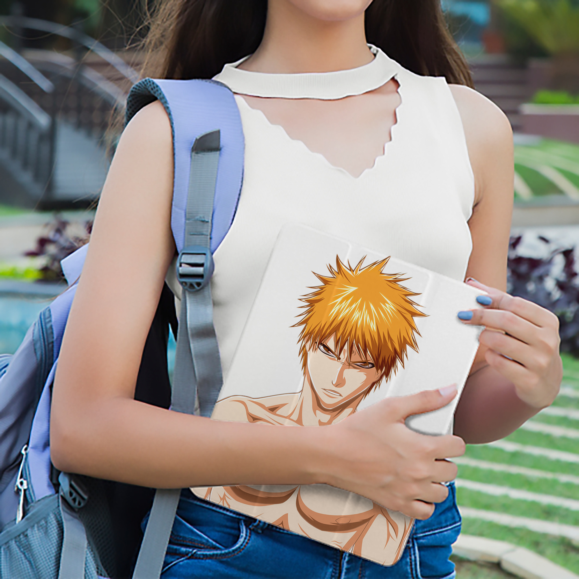 ブリーチ 黒崎一護（くろさき いちご）BLEACH Kurosaki Ichigo IPad ケース ペン収納付き 三つ折りスタンド PUレザー×シリコン 対応機種9.5/10.5/10.9インチ