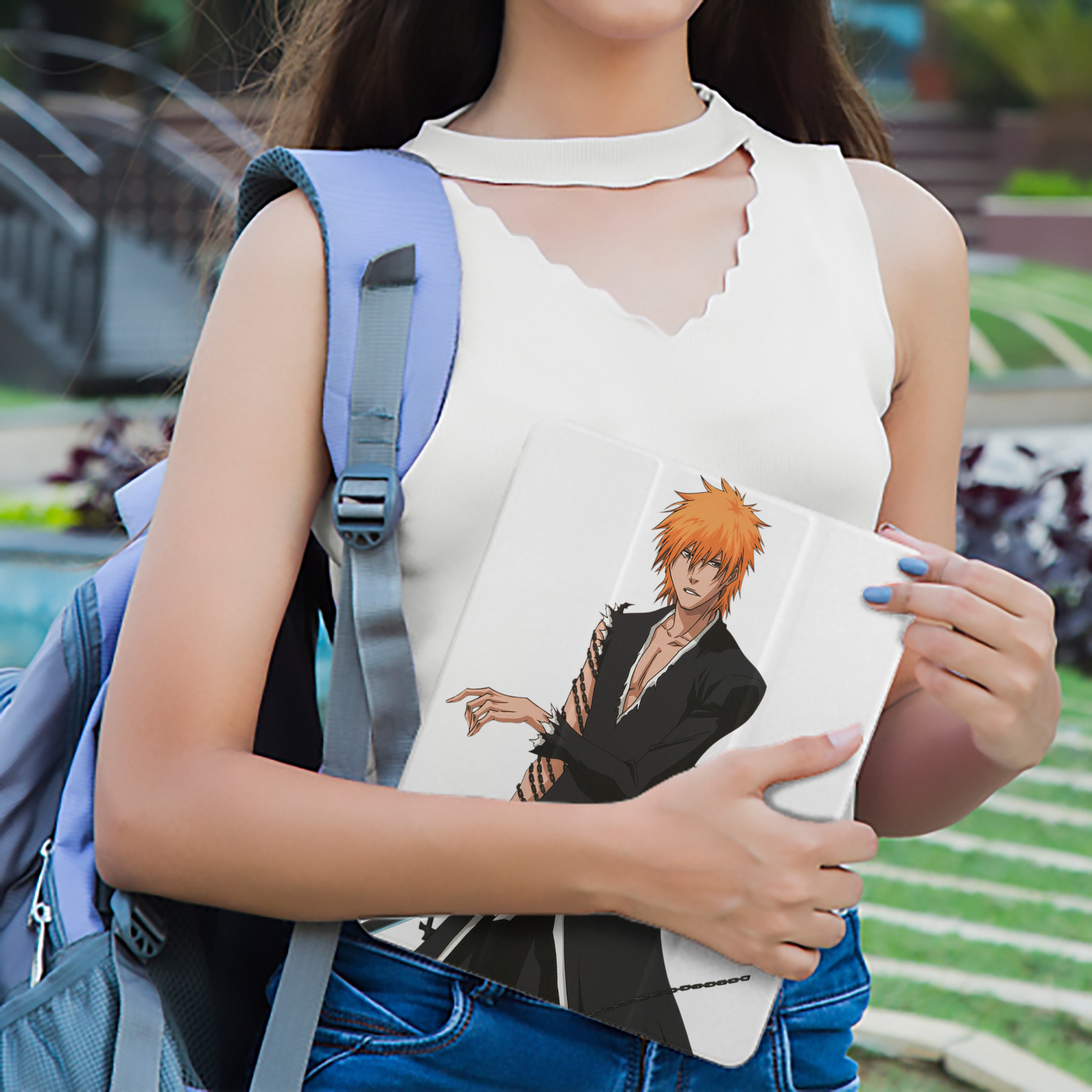 ブリーチ 黒崎一護（くろさき いちご）BLEACH Kurosaki Ichigo IPad ケース ペン収納付き 三つ折りスタンド PUレザー×シリコン 対応機種9.5/10.5/10.9インチ