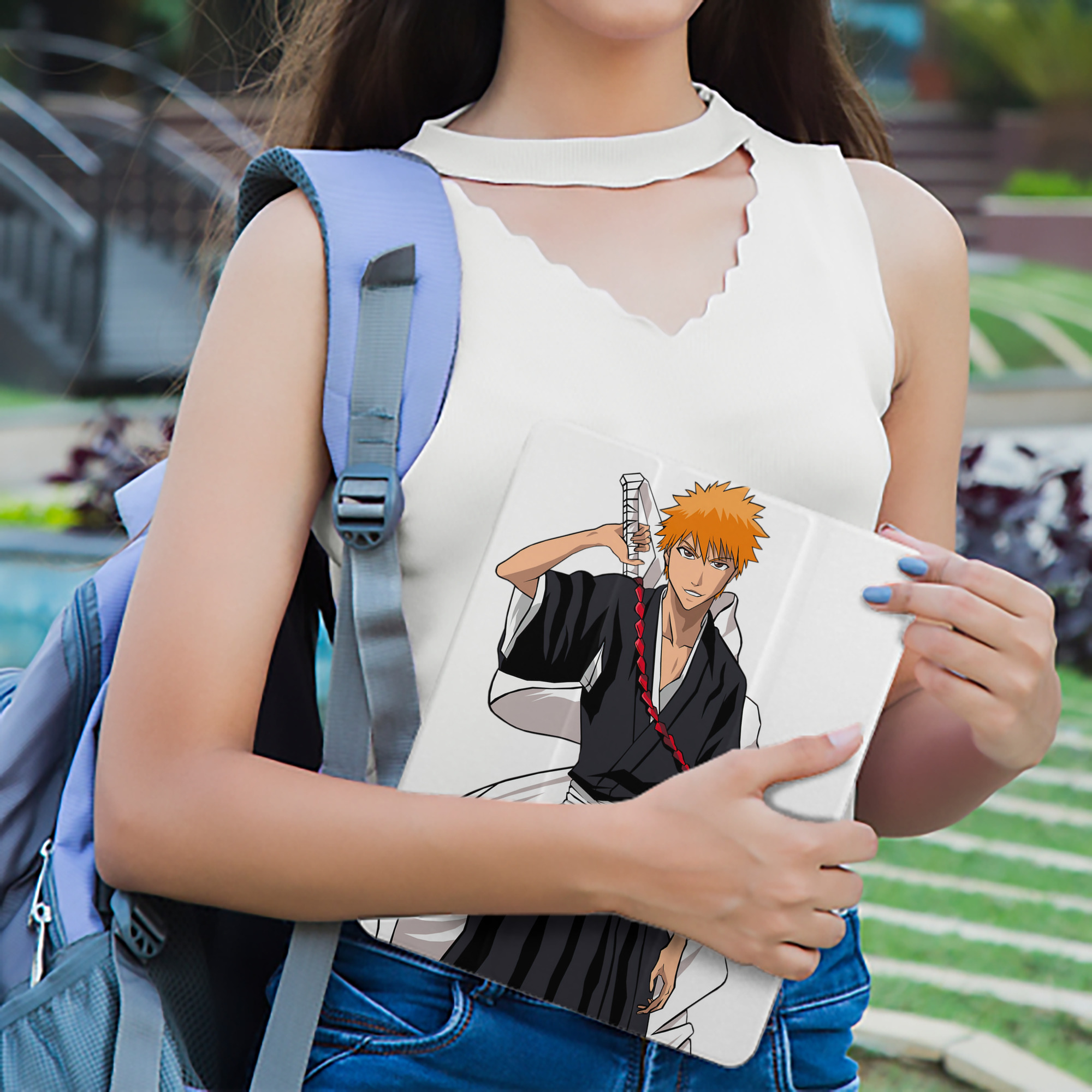 ブリーチ 黒崎一護（くろさき いちご）BLEACH Kurosaki Ichigo IPad ケース ペン収納付き 三つ折りスタンド PUレザー×シリコン 対応機種9.5/10.5/10.9インチ