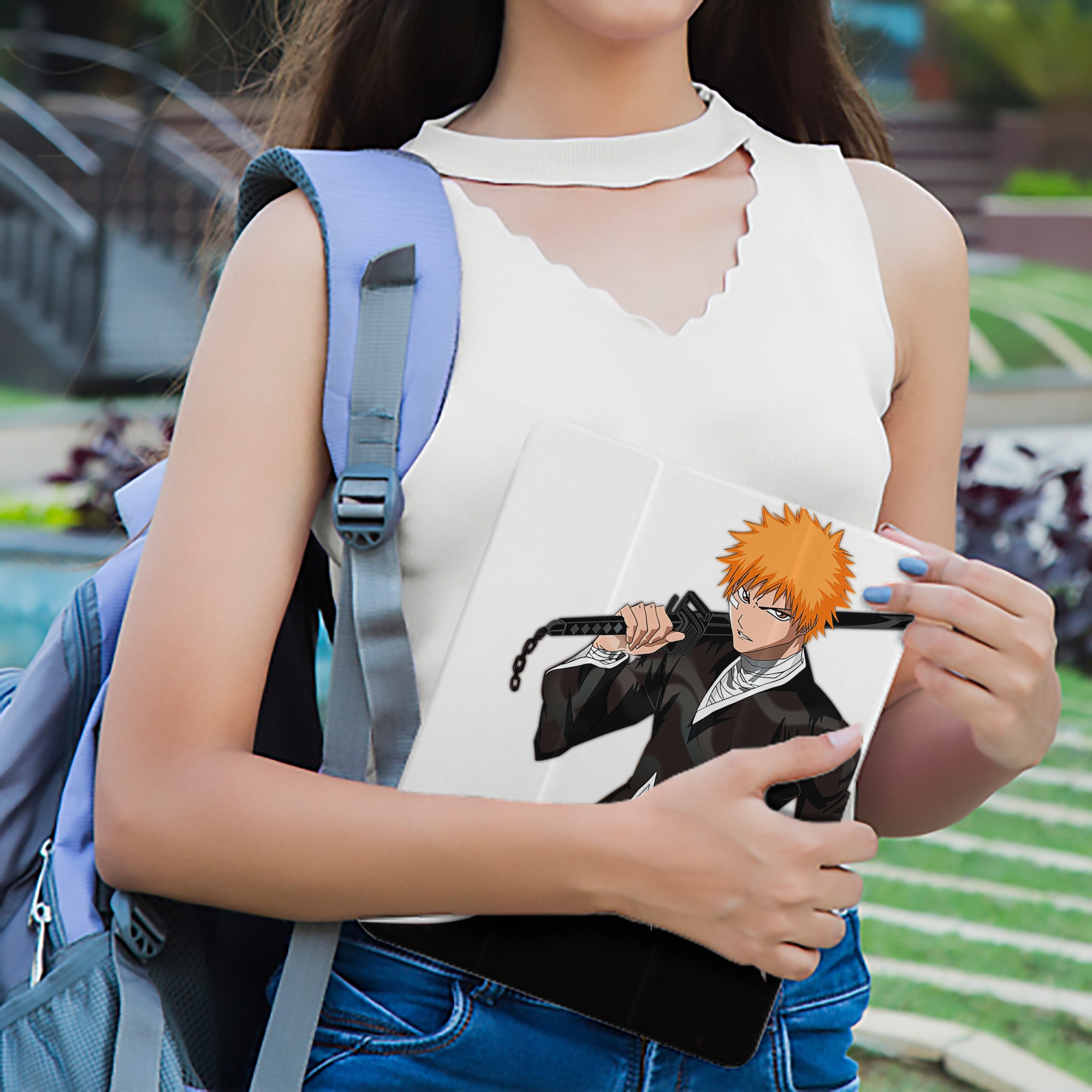 ブリーチ 黒崎一護（くろさき いちご）BLEACH Kurosaki Ichigo IPad ケース ペン収納付き 三つ折りスタンド PUレザー×シリコン 対応機種9.5/10.5/10.9インチ