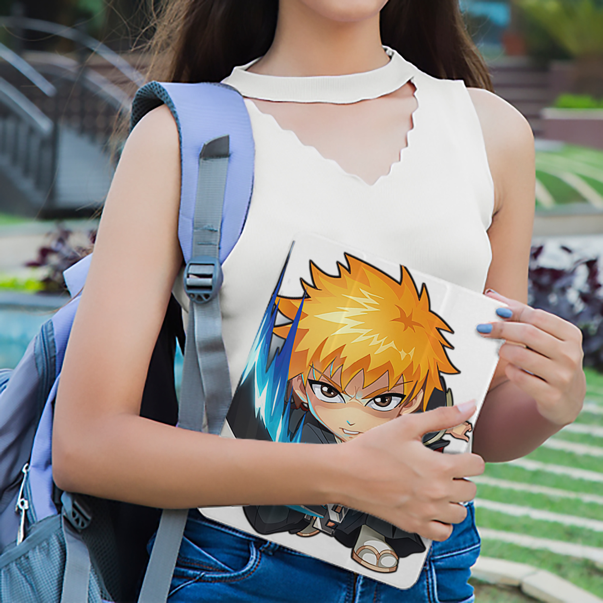 ブリーチ 黒崎一護（くろさき いちご）BLEACH Kurosaki Ichigo IPad ケース ペン収納付き 三つ折りスタンド PUレザー×シリコン 対応機種9.5/10.5/10.9インチ