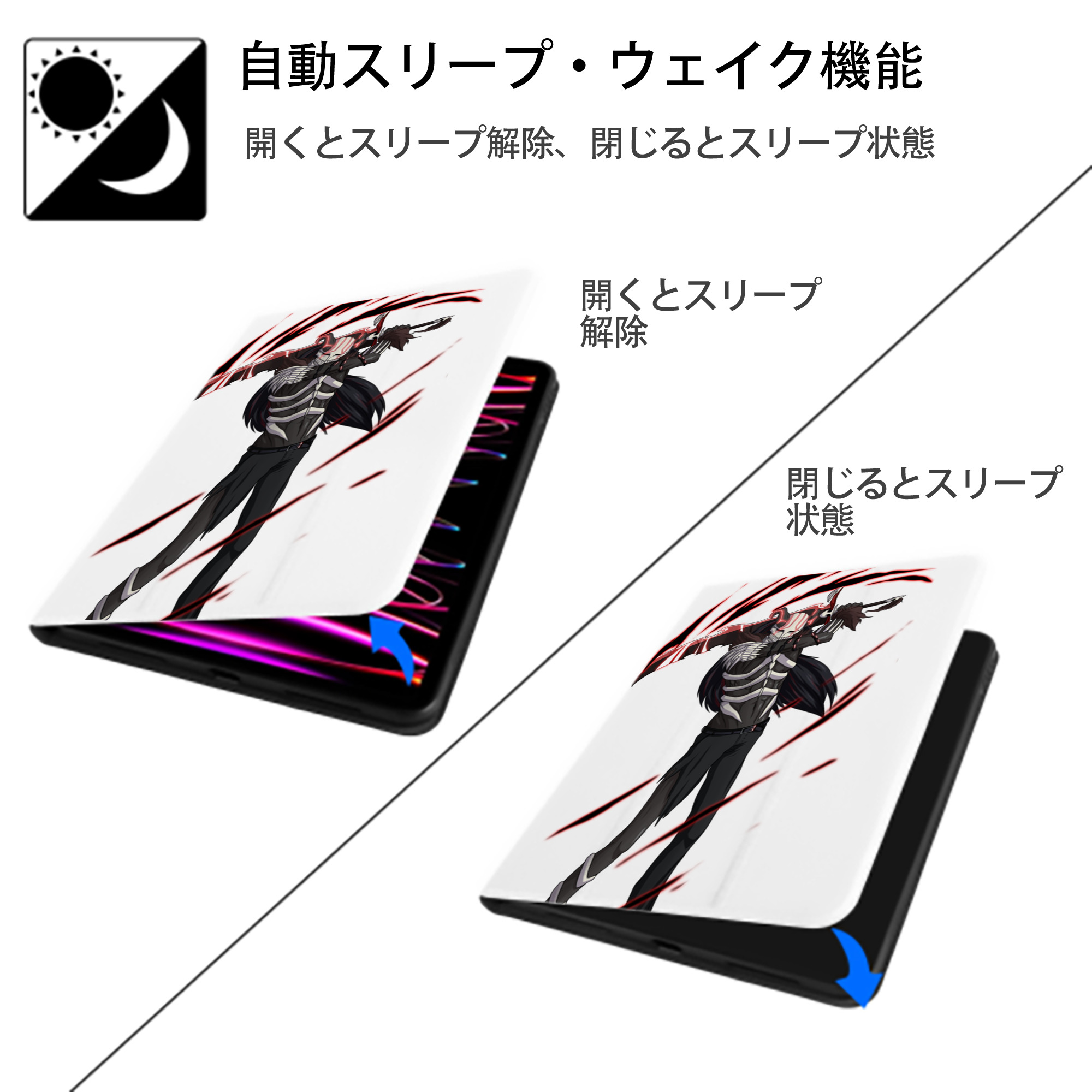 ブリーチ 黒崎一護（くろさき いちご）BLEACH Kurosaki Ichigo IPad ケース ペン収納付き 三つ折りスタンド PUレザー×シリコン 対応機種9.5/10.5/10.9インチ