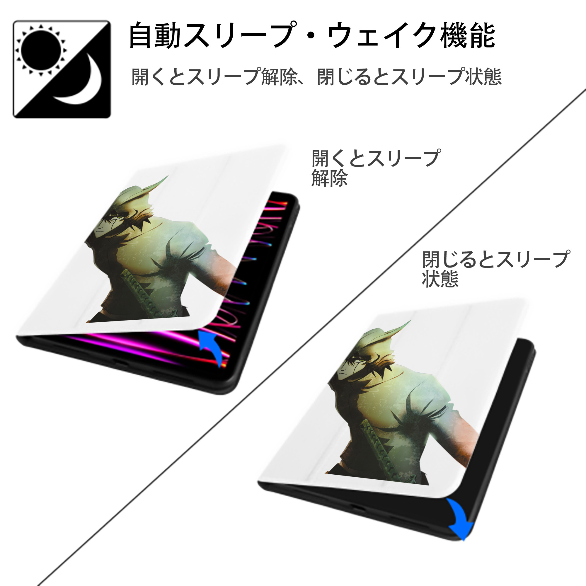 ブリーチ ウルキオラ·シファー BLEACH Ulquiorra cifer IPad ケース ペン収納付き 三つ折りスタンド PUレザー×シリコン 対応機種9.5/10.5/10.9インチ