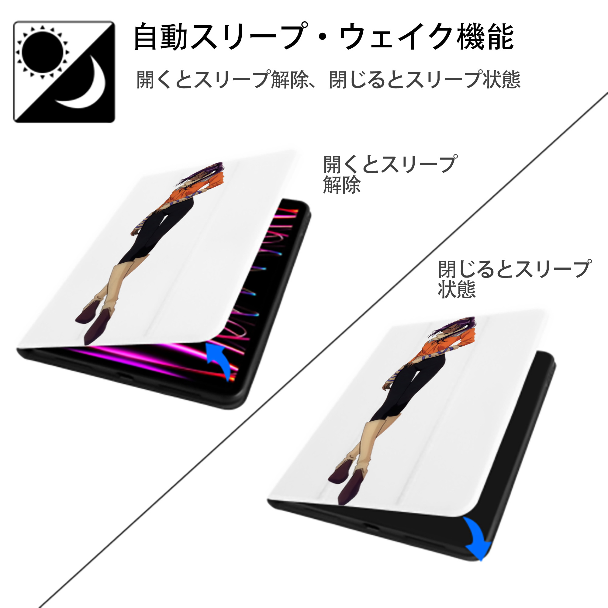 ブリーチ 四楓院 夜一（しほういん よるいち） BLEACH Shihouin Yoruichi IPad ケース ペン収納付き 三つ折りスタンド PUレザー×シリコン 対応機種9.5/10.5/10.9インチ