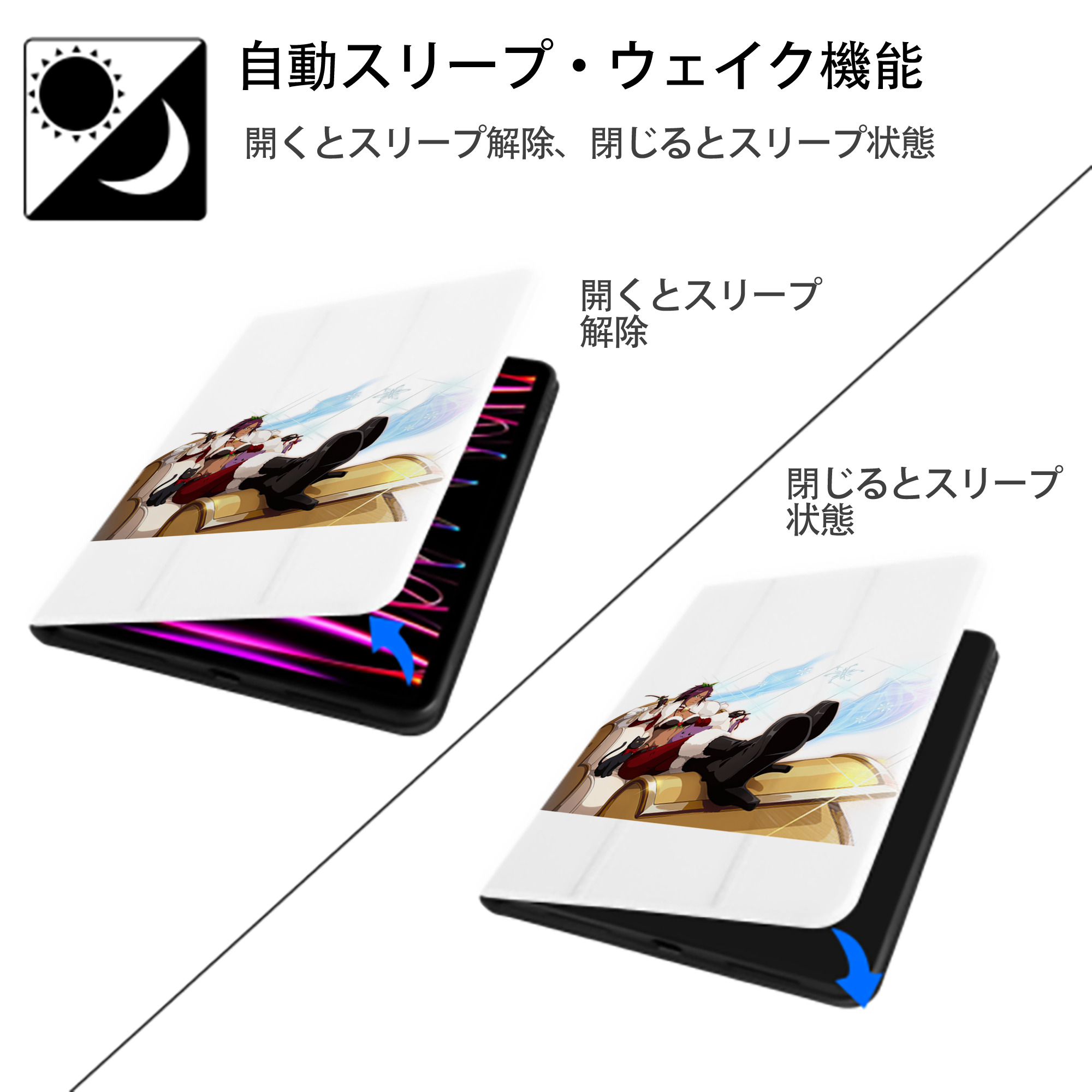 ブリーチ 四楓院 夜一（しほういん よるいち） BLEACH Shihouin Yoruichi IPad ケース ペン収納付き 三つ折りスタンド PUレザー×シリコン 対応機種9.5/10.5/10.9インチ