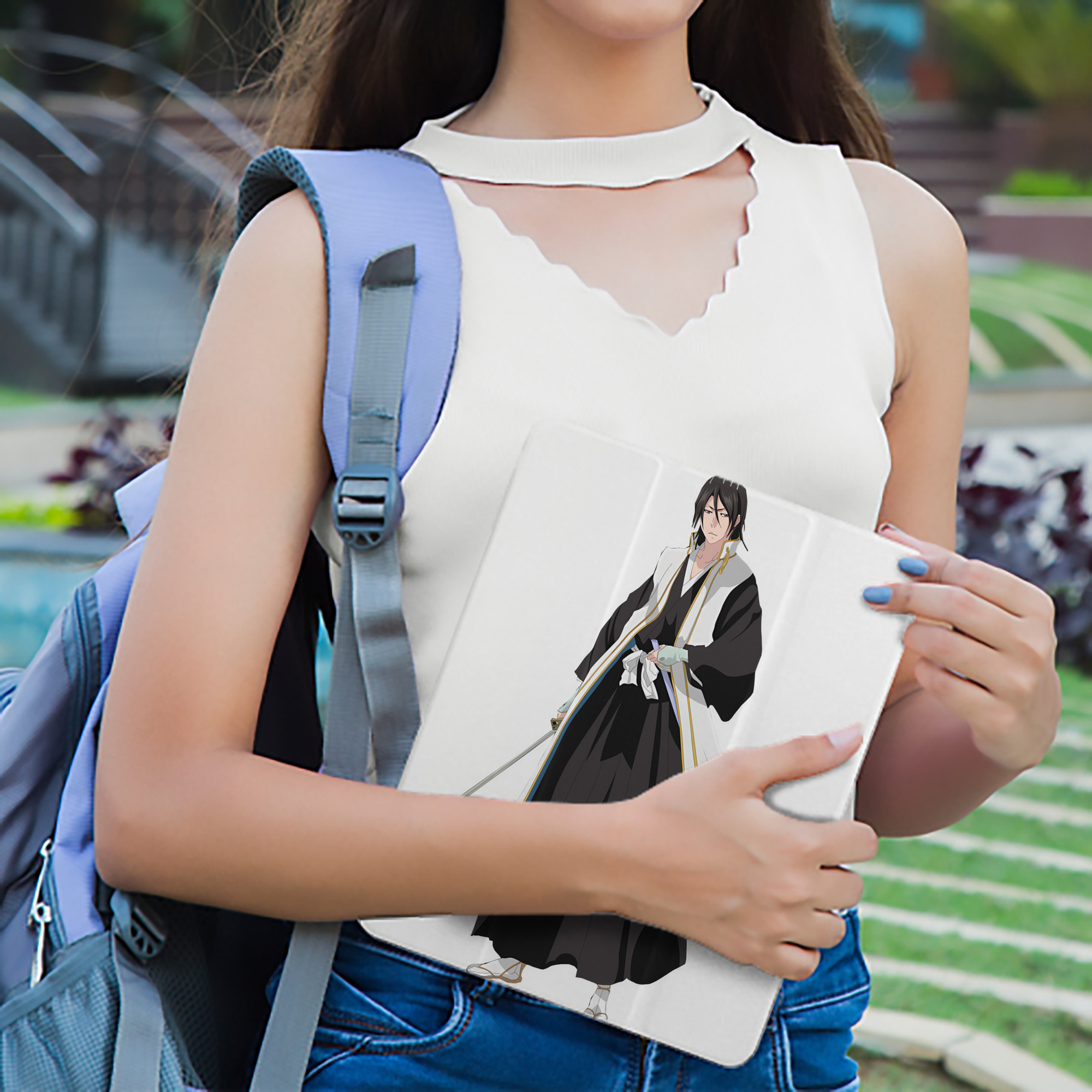 ブリーチ くちき びゃくや BLEACH Kuchiki Byakuya IPad ケース ペン収納付き 三つ折りスタンド PUレザー×シリコン 対応機種9.5/10.5/10.9インチ