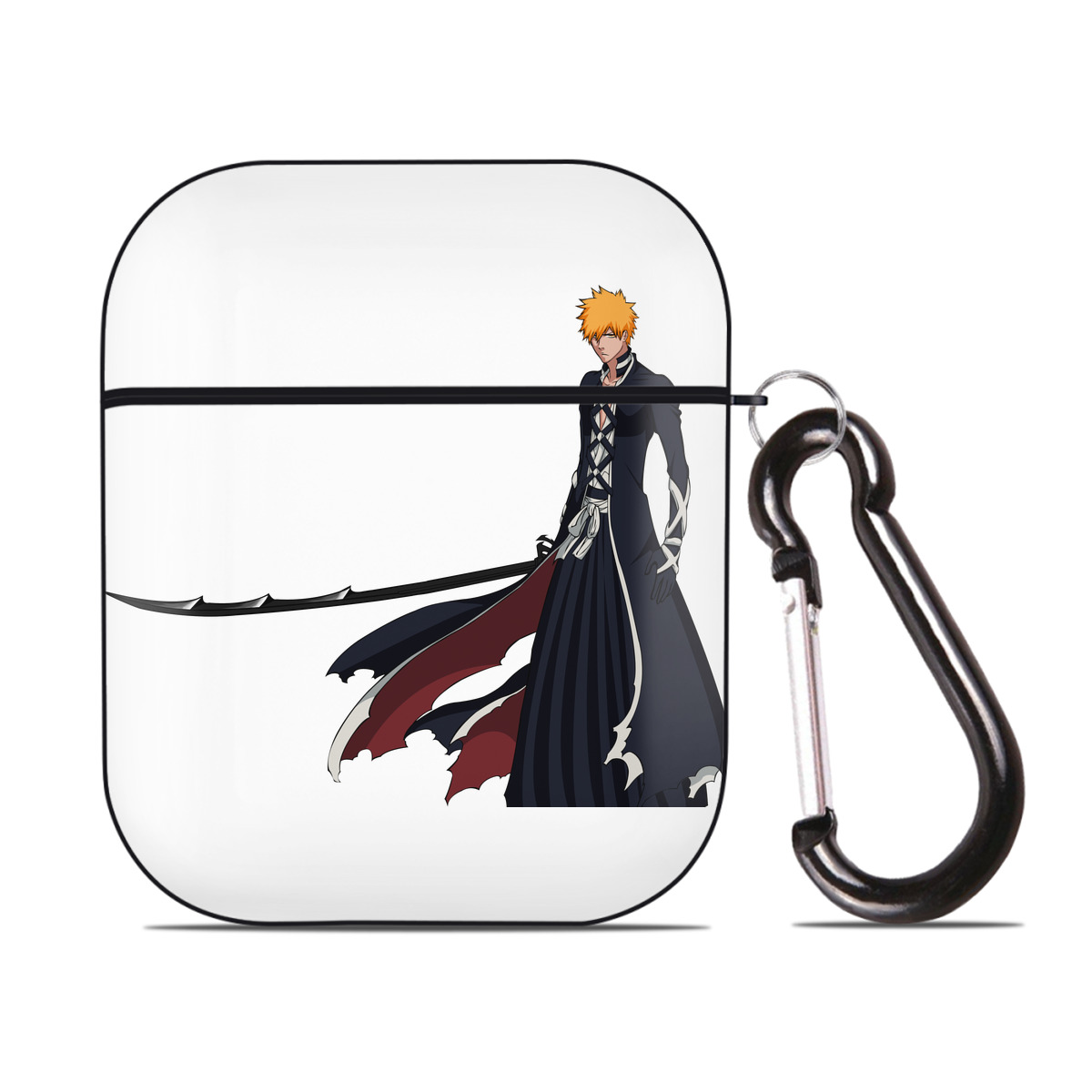 （画像用） ブリーチ 黒崎一護（くろさき いちご）BLEACH Kurosaki Ichigo AirPods 第2世代保護ケース ハードシェル ブラック 耐衝撃・防指紋・カラビナ付き