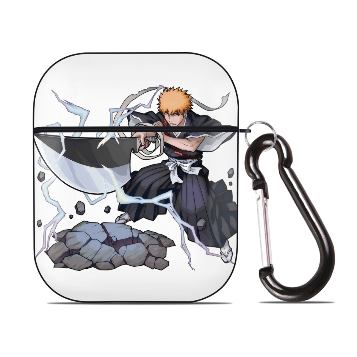 （画像用） ブリーチ 黒崎一護（くろさき いちご）BLEACH Kurosaki Ichigo AirPods 第2世代保護ケース ハードシェル ブラック 耐衝撃・防指紋・カラビナ付き