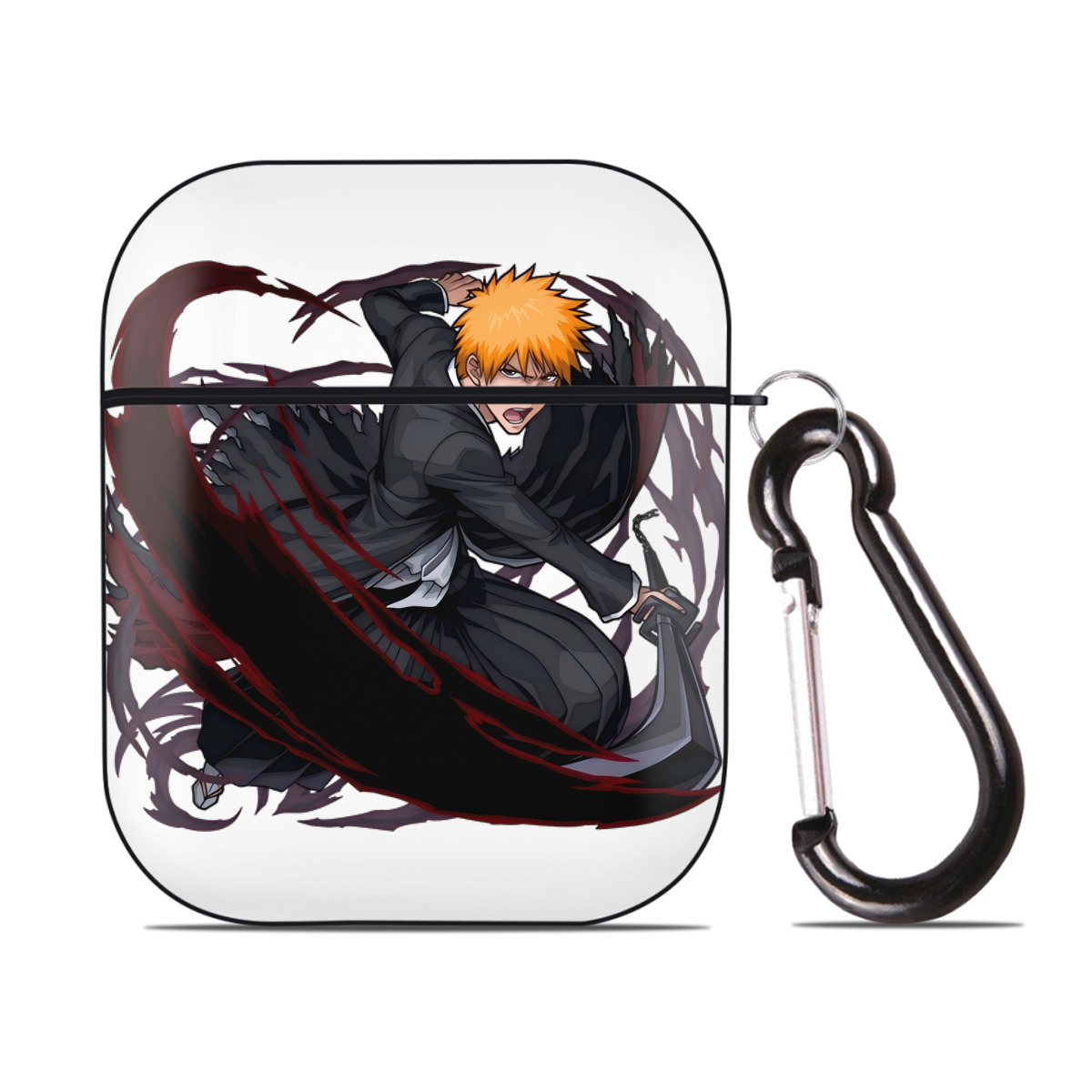 （画像用） ブリーチ 黒崎一護（くろさき いちご）BLEACH Kurosaki Ichigo AirPods 第2世代保護ケース ハードシェル ブラック 耐衝撃・防指紋・カラビナ付き