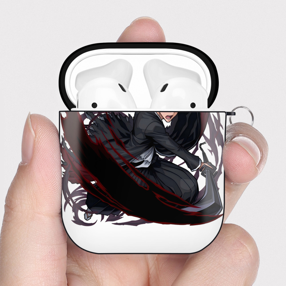 （画像用） ブリーチ 黒崎一護（くろさき いちご）BLEACH Kurosaki Ichigo AirPods 第2世代保護ケース ハードシェル ブラック 耐衝撃・防指紋・カラビナ付き