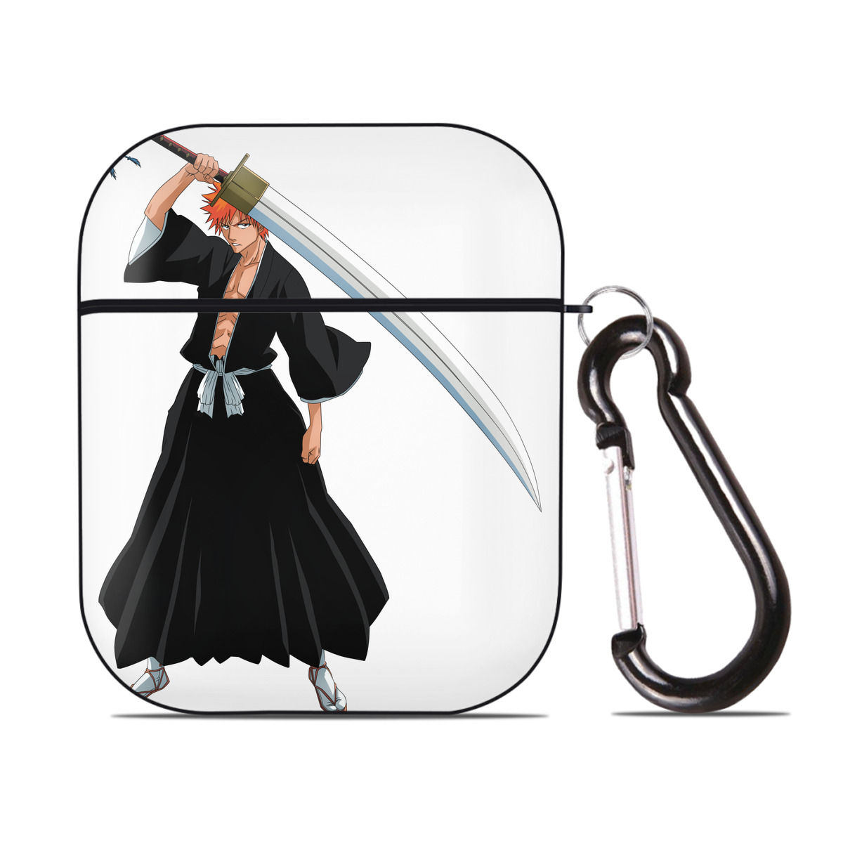（画像用） ブリーチ 黒崎一護（くろさき いちご）BLEACH Kurosaki Ichigo AirPods 第2世代保護ケース ハードシェル ブラック 耐衝撃・防指紋・カラビナ付き