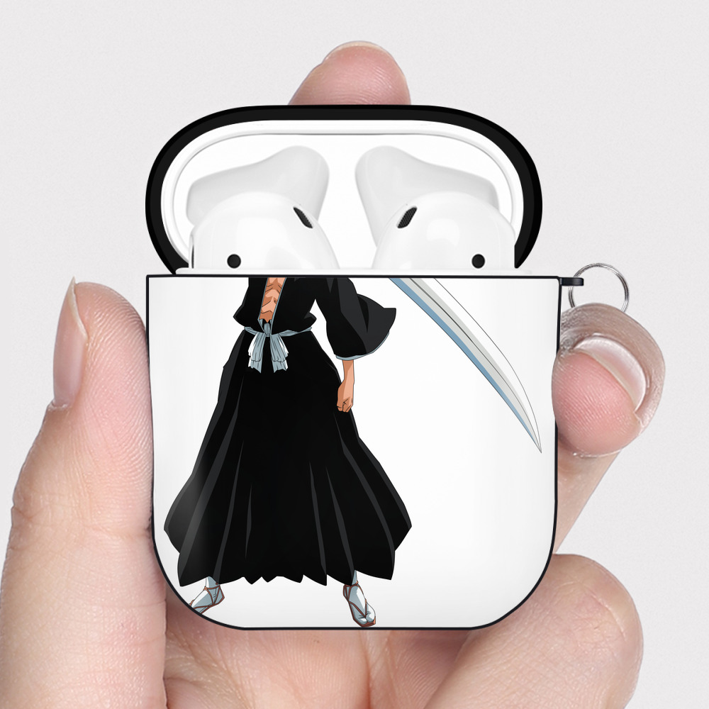 （画像用） ブリーチ 黒崎一護（くろさき いちご）BLEACH Kurosaki Ichigo AirPods 第2世代保護ケース ハードシェル ブラック 耐衝撃・防指紋・カラビナ付き