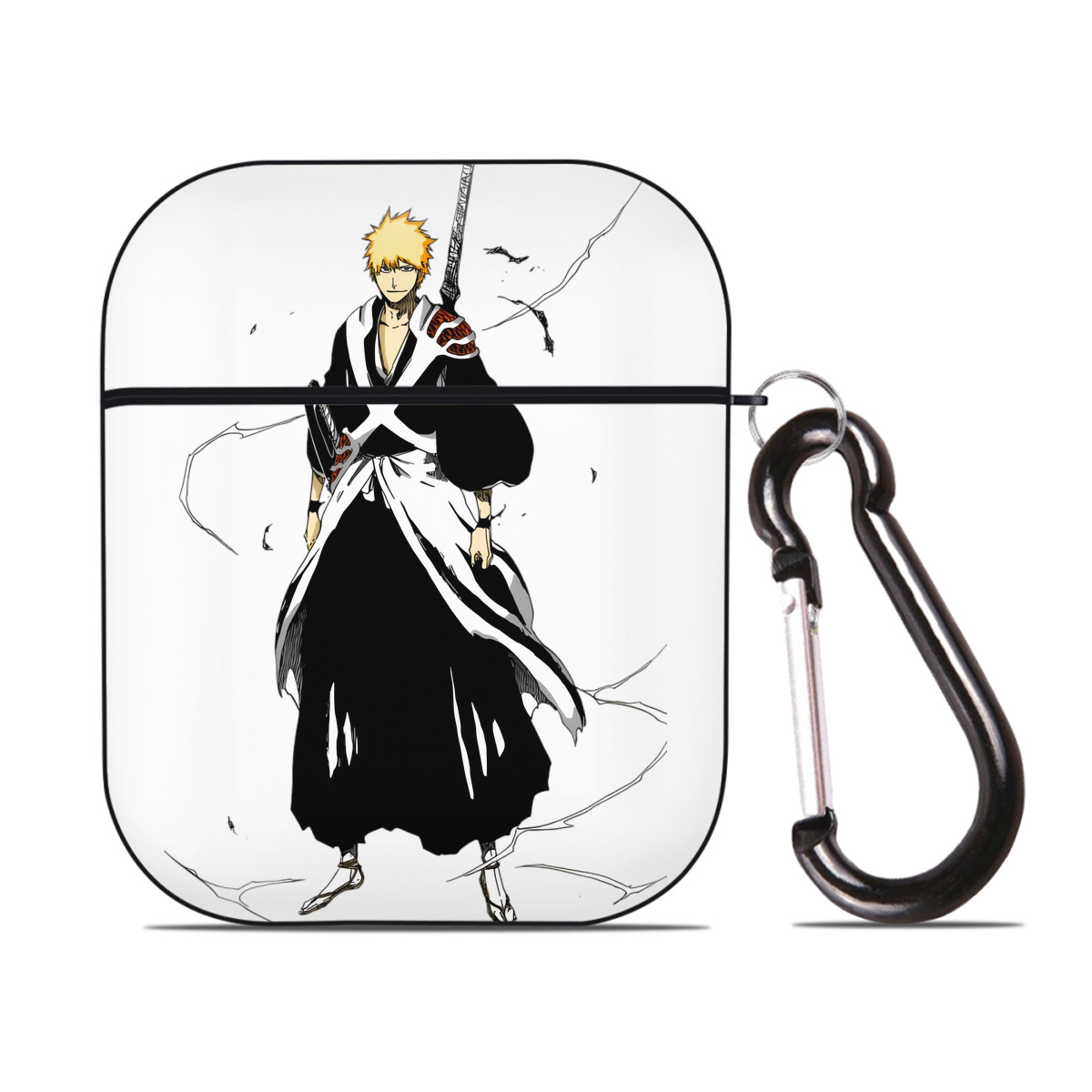 （画像用） ブリーチ 黒崎一護（くろさき いちご）BLEACH Kurosaki Ichigo AirPods 第2世代保護ケース ハードシェル ブラック 耐衝撃・防指紋・カラビナ付き