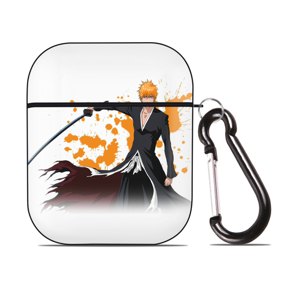 （画像用） ブリーチ 黒崎一護（くろさき いちご）BLEACH Kurosaki Ichigo AirPods 第2世代保護ケース ハードシェル ブラック 耐衝撃・防指紋・カラビナ付き