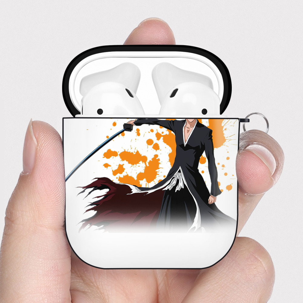 （画像用） ブリーチ 黒崎一護（くろさき いちご）BLEACH Kurosaki Ichigo AirPods 第2世代保護ケース ハードシェル ブラック 耐衝撃・防指紋・カラビナ付き