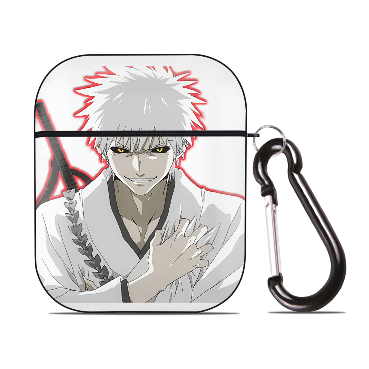 （画像用） ブリーチ 黒崎一護（くろさき いちご）BLEACH Kurosaki Ichigo AirPods 第2世代保護ケース ハードシェル ブラック 耐衝撃・防指紋・カラビナ付き