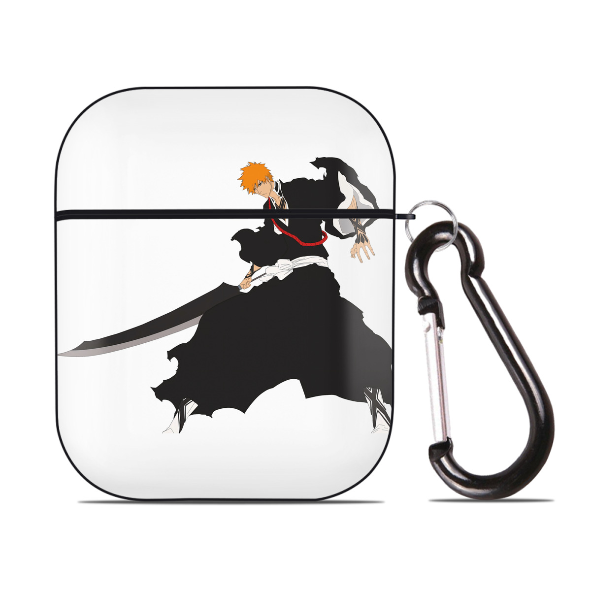 （画像用） ブリーチ 黒崎一護（くろさき いちご）BLEACH Kurosaki Ichigo AirPods 第2世代保護ケース ハードシェル ブラック 耐衝撃・防指紋・カラビナ付き