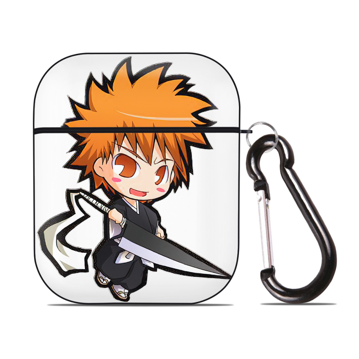 （画像用） ブリーチ 黒崎一護（くろさき いちご）BLEACH Kurosaki Ichigo AirPods 第2世代保護ケース ハードシェル ブラック 耐衝撃・防指紋・カラビナ付き
