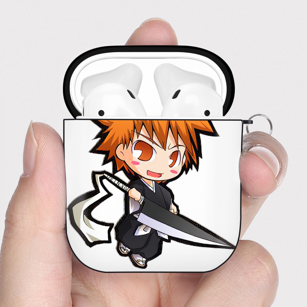 （画像用） ブリーチ 黒崎一護（くろさき いちご）BLEACH Kurosaki Ichigo AirPods 第2世代保護ケース ハードシェル ブラック 耐衝撃・防指紋・カラビナ付き