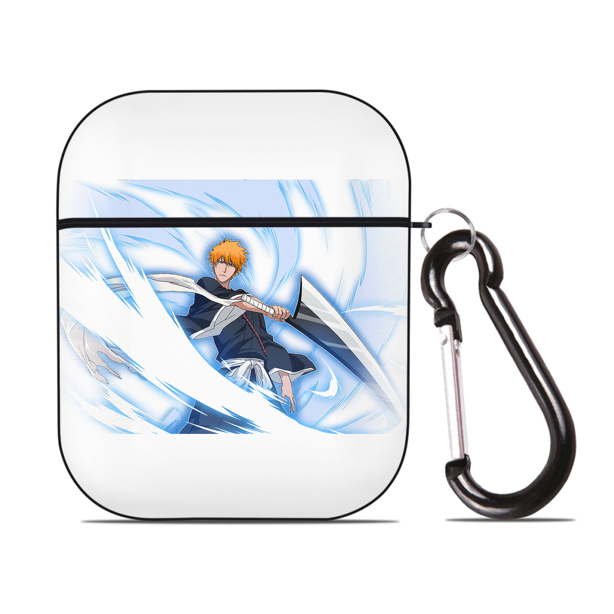 （画像用） ブリーチ 黒崎一護（くろさき いちご）BLEACH Kurosaki Ichigo AirPods 第2世代保護ケース ハードシェル ブラック 耐衝撃・防指紋・カラビナ付き