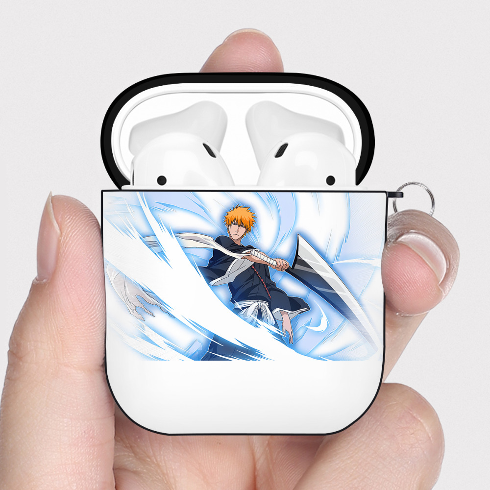 （画像用） ブリーチ 黒崎一護（くろさき いちご）BLEACH Kurosaki Ichigo AirPods 第2世代保護ケース ハードシェル ブラック 耐衝撃・防指紋・カラビナ付き