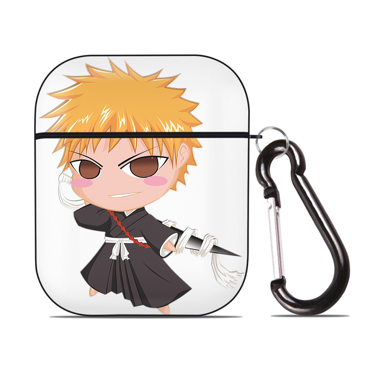 （画像用） ブリーチ 黒崎一護（くろさき いちご）BLEACH Kurosaki Ichigo AirPods 第2世代保護ケース ハードシェル ブラック 耐衝撃・防指紋・カラビナ付き