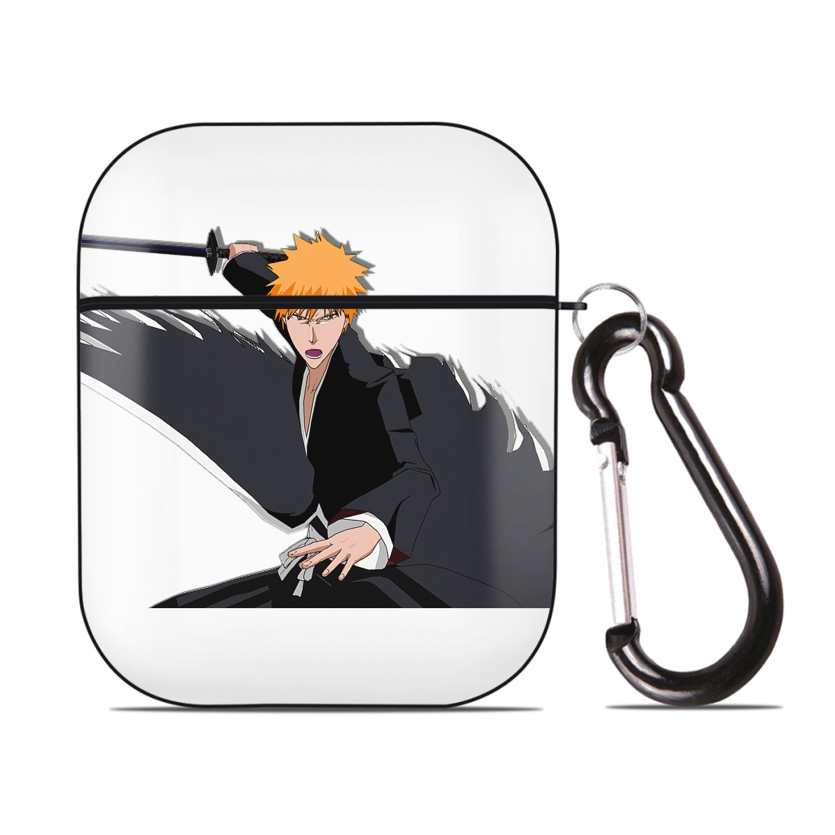 （画像用） ブリーチ 黒崎一護（くろさき いちご）BLEACH Kurosaki Ichigo AirPods 第2世代保護ケース ハードシェル ブラック 耐衝撃・防指紋・カラビナ付き