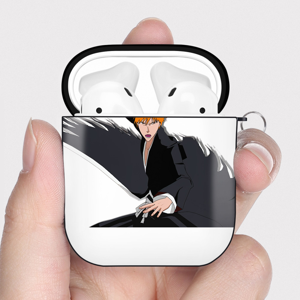 （画像用） ブリーチ 黒崎一護（くろさき いちご）BLEACH Kurosaki Ichigo AirPods 第2世代保護ケース ハードシェル ブラック 耐衝撃・防指紋・カラビナ付き