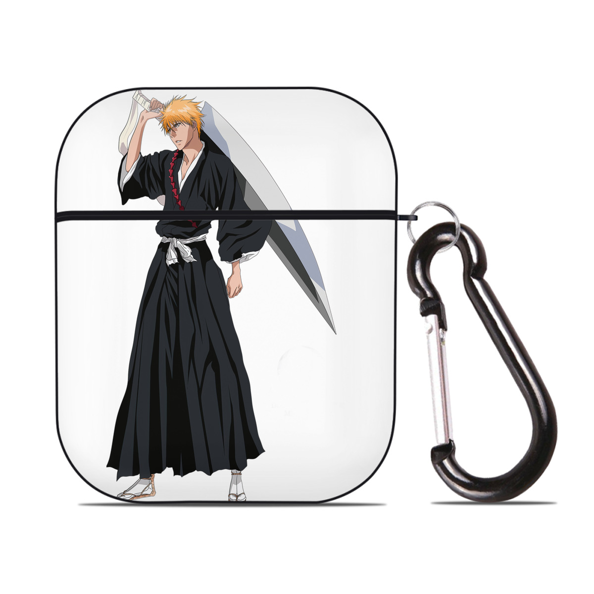 （画像用） ブリーチ 黒崎一護（くろさき いちご）BLEACH Kurosaki Ichigo AirPods 第2世代保護ケース ハードシェル ブラック 耐衝撃・防指紋・カラビナ付き