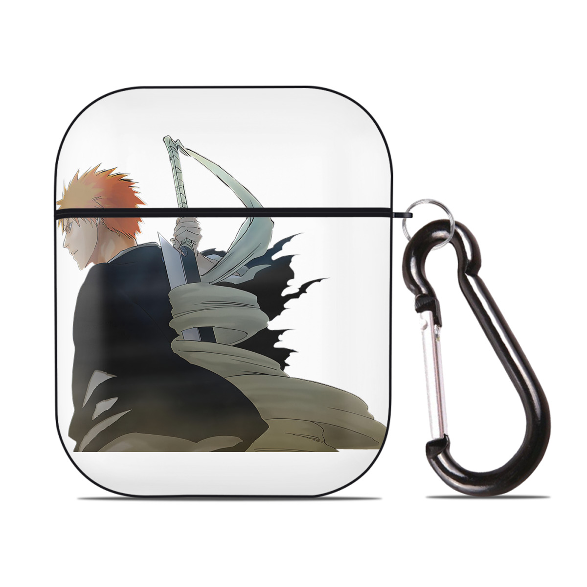 （画像用） ブリーチ 黒崎一護（くろさき いちご）BLEACH Kurosaki Ichigo AirPods 第2世代保護ケース ハードシェル ブラック 耐衝撃・防指紋・カラビナ付き