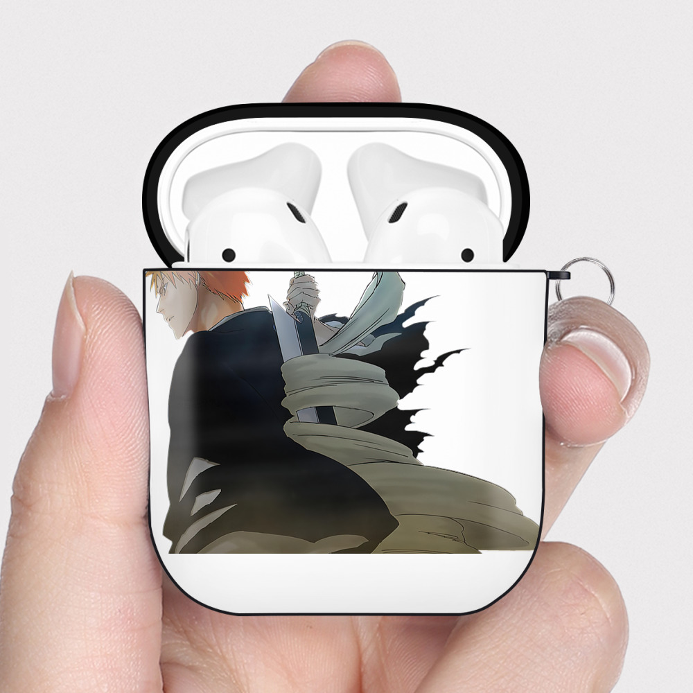 （画像用） ブリーチ 黒崎一護（くろさき いちご）BLEACH Kurosaki Ichigo AirPods 第2世代保護ケース ハードシェル ブラック 耐衝撃・防指紋・カラビナ付き
