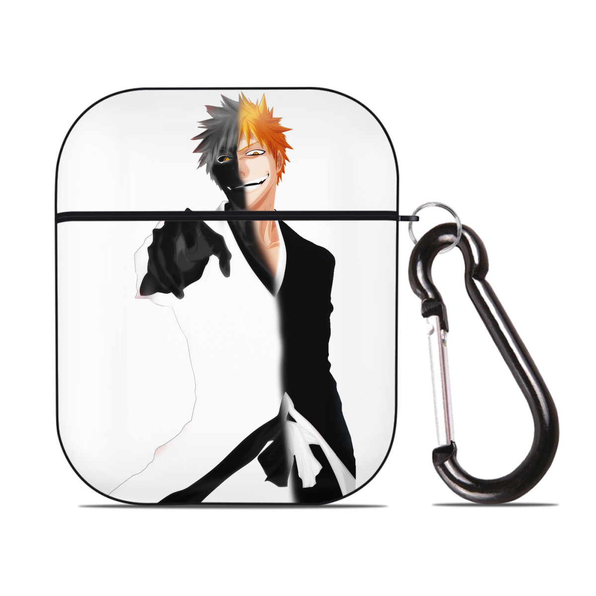 （画像用） ブリーチ 黒崎一護（くろさき いちご）BLEACH Kurosaki Ichigo AirPods 第2世代保護ケース ハードシェル ブラック 耐衝撃・防指紋・カラビナ付き