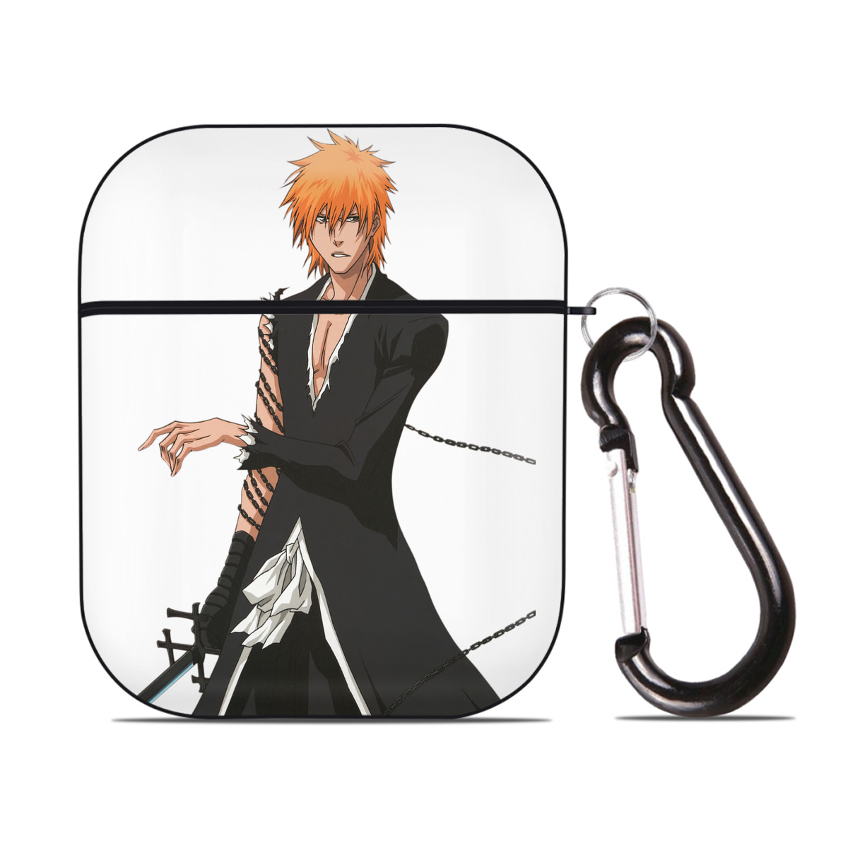 （画像用） ブリーチ 黒崎一護（くろさき いちご）BLEACH Kurosaki Ichigo AirPods 第2世代保護ケース ハードシェル ブラック 耐衝撃・防指紋・カラビナ付き