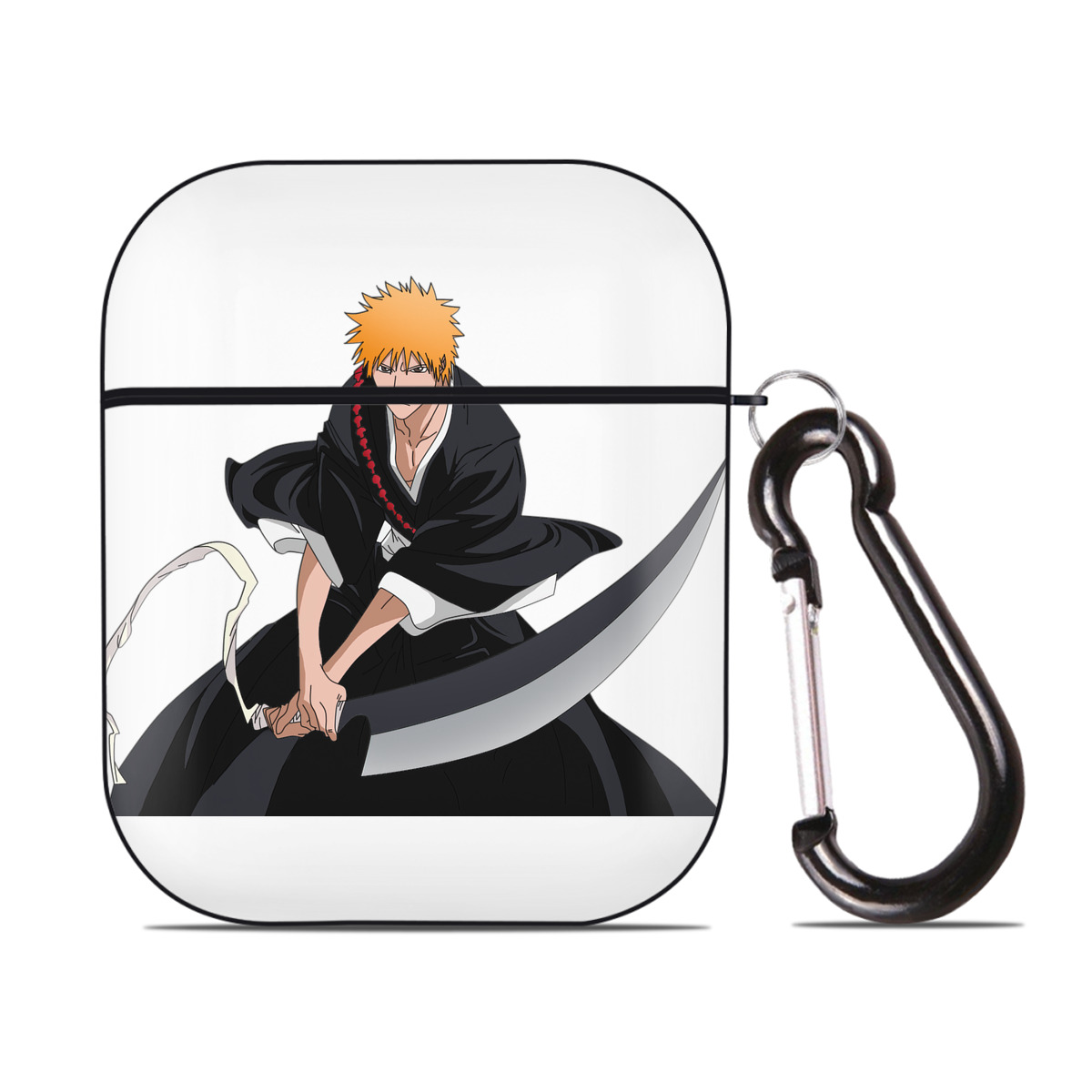 （画像用） ブリーチ 黒崎一護（くろさき いちご）BLEACH Kurosaki Ichigo AirPods 第2世代保護ケース ハードシェル ブラック 耐衝撃・防指紋・カラビナ付き